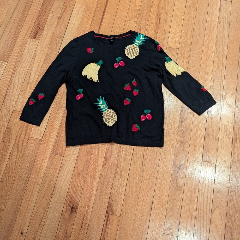 Talbots Fruit Embroidered Sweater Preppy Print